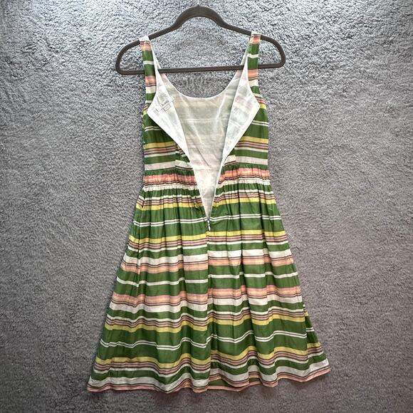 Boden Women's Size 2R Sleeveless Dress Green Pink Stripes Lined Pockets Casual - Picture 7 of 10